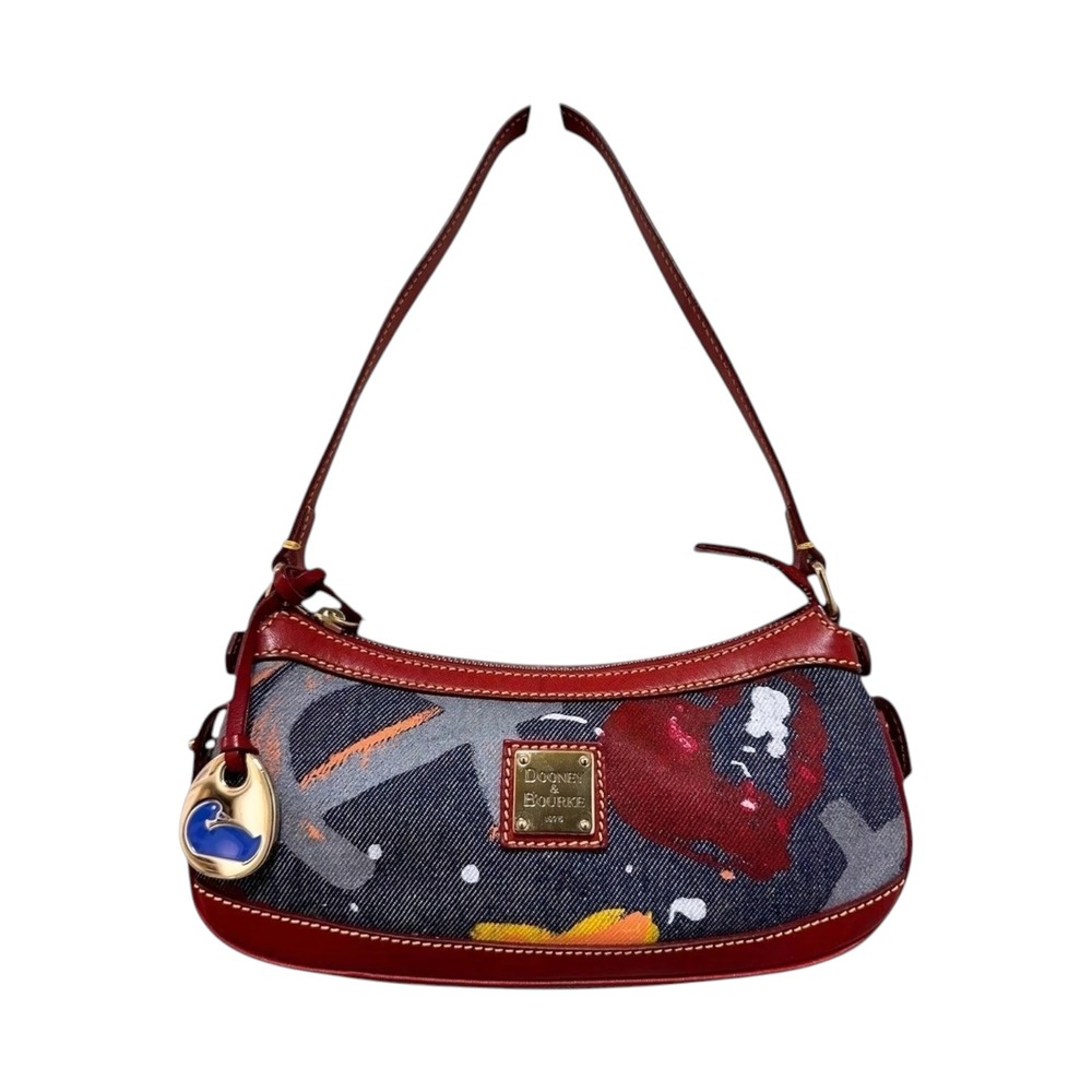 Dooney & Bourke Paint Splatter Denim Baguette Red‎ Leather Mini Bag Italy